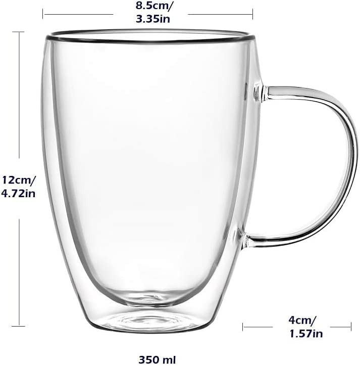 4-Pack 12 Oz Double Walled Glass Coffee Mugs with Handle, Insulated Layer Coffee Cups, Clear Boro... | Amazon (US)