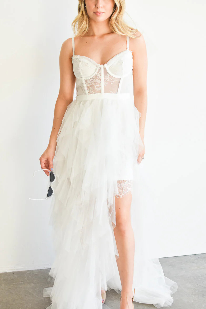 Elysée Lace Bustier Tulle High Low Maxi Dress | Confête