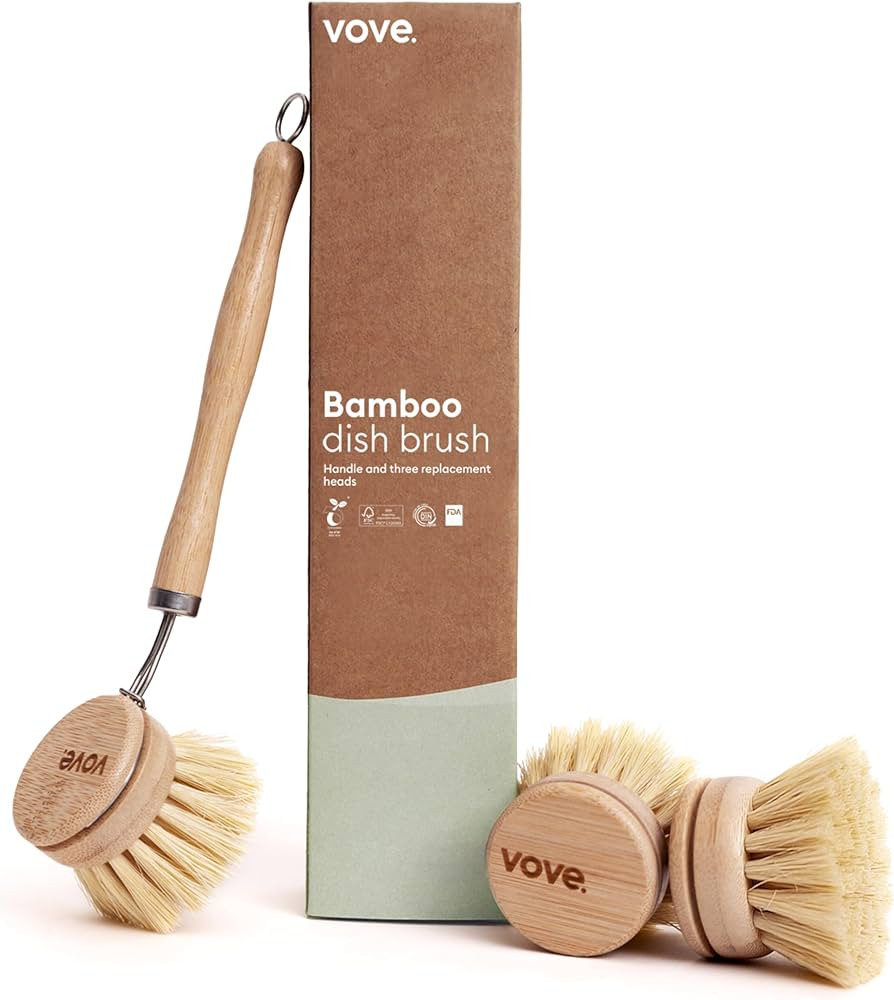 Vove Bamboo Dish Brush, FSC-Certified - Includes 3 Replacement Heads - Natural Fiber Bristles - N... | Amazon (US)
