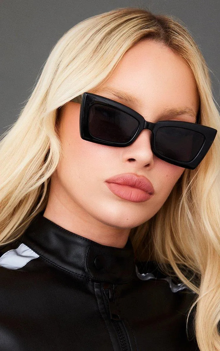 Sunglasses | Black Chunky Flared Cat Eye Sunglasses | PrettyLittleThing | Debenhams UK