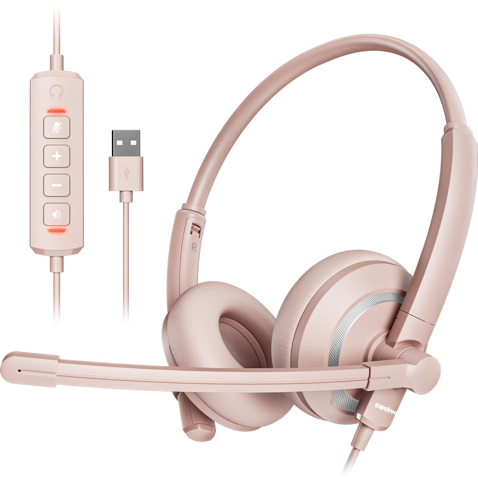 Computer USB Headset with Microphone for PC Laptop - WiredHeadphones with in-Line Control, Lightweight, Enhanced Sound & MIC Mute(Pink) | Amazon (US)