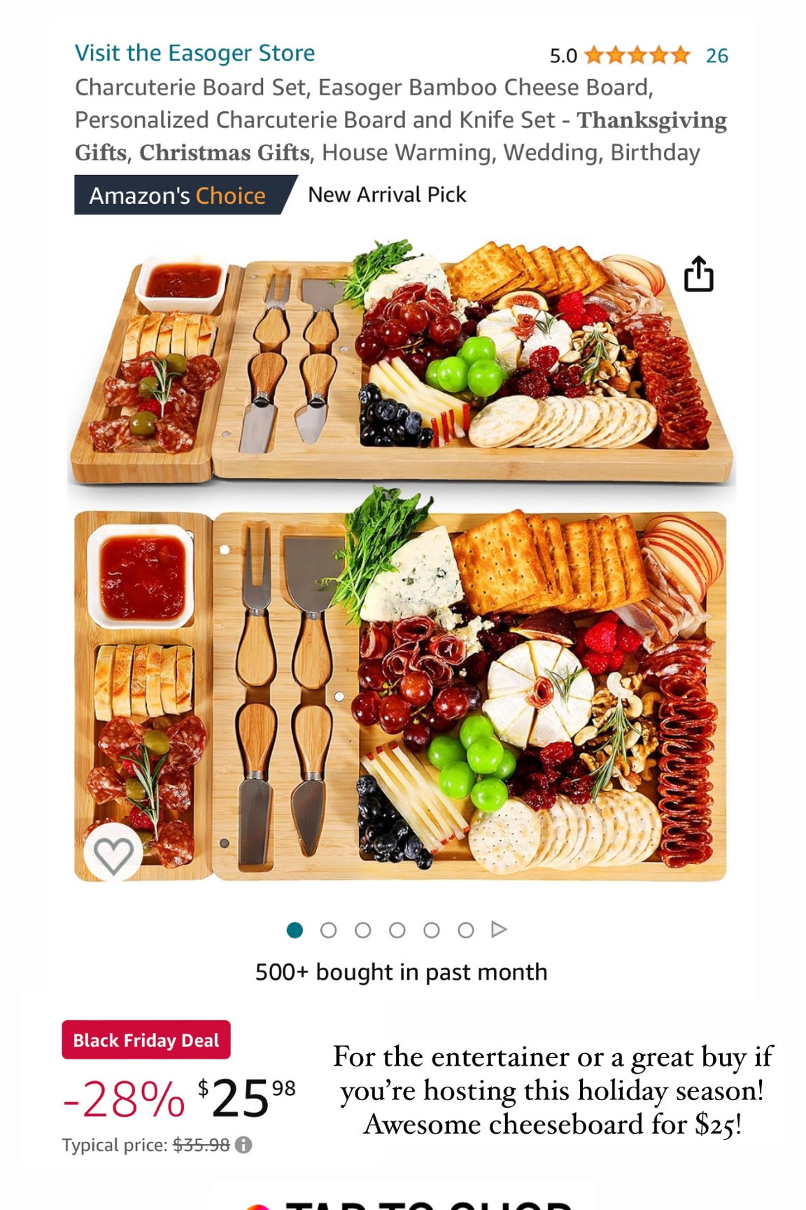 Amazing cheeseboard on sale for Black Friday for only $25! Comes with slot for knives too! this makes a great gift for the entertainer or if you’re hosting for the holiday season! 

#LTKGiftGuide #LTKCyberWeek #LTKHoliday