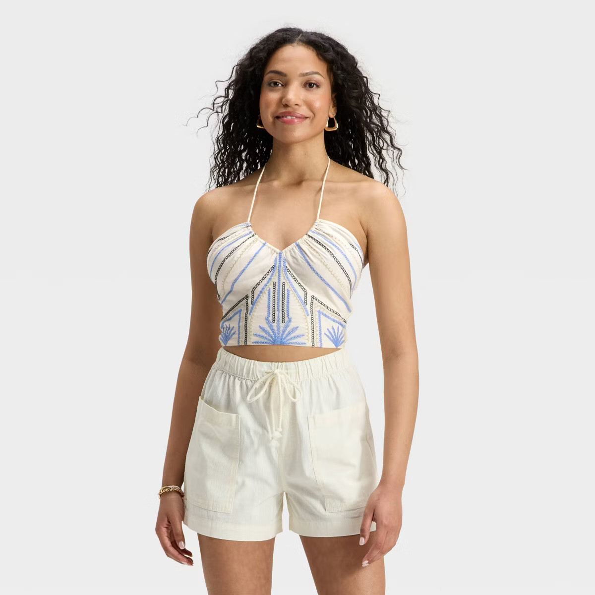 Women's Embroidered Halter Top - Universal Thread™ Blue | Target