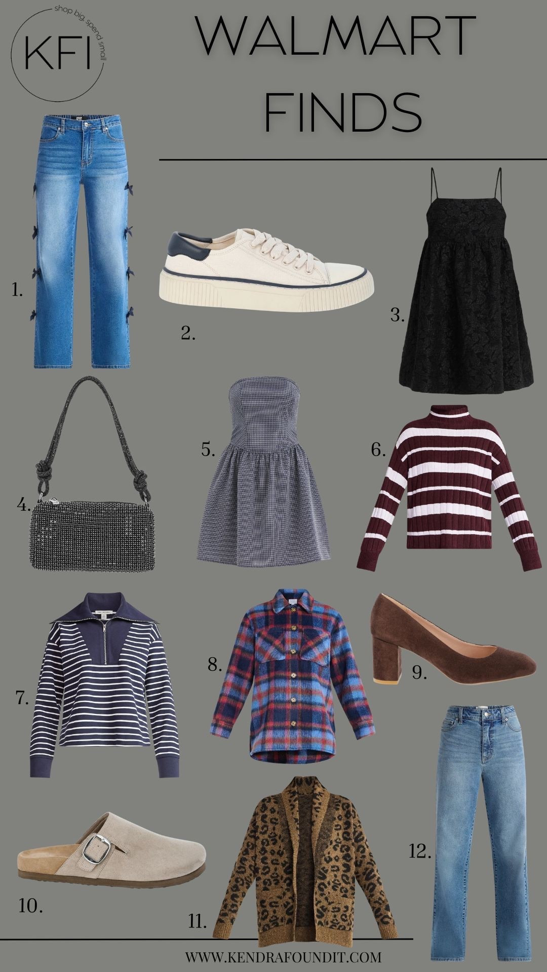 Walmart fashion is seriously showing off with these 12 new finds. 🖤 From the bow-detail jeans and classic straight-leg denim to the sequin party bag, lacey black dress, and plaid tube dress, this little collection is basically a mini capsule wardrobe for fall and winter. I also had to include the striped half-zip, burgundy striped sweater, affordable slip-on clogs, and cozy leopard cardigan for layering, plus easy sneakers and the prettiest block-heel pumps for work or date night. ✨

Every piece mixes and matches, so you can build a week’s worth of Walmart outfits from this one board. Tap to shop each Walmart find and save this to your favorites so you can come back to it when you’re planning outfits.
#WalmartPartner, #WalmartStyle, @WalmartStyle


#LTKMidsize #LTKootd #LTKOver40