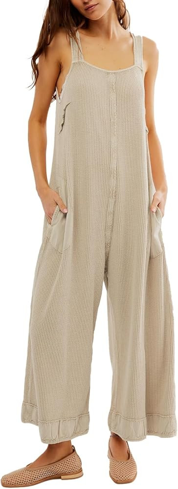 Ladyful Women's Summer Wide Leg Overalls Casual Loose Sleeveless Jumpsuits Waffle Backless Tank R... | Amazon (US)