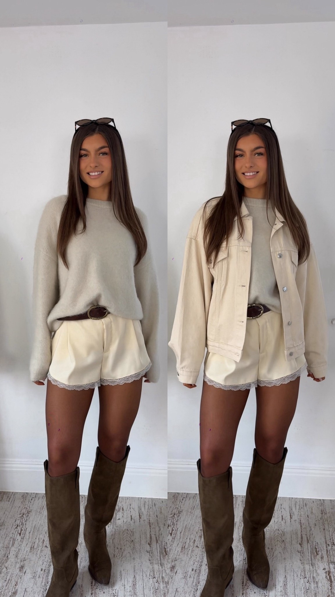 💛 butter yellow for spring balloon sleeve denim jacket topshop lace trim satin shorts sheer brown tights knee high boots brown leather belt cream beige ecru off white mohair jumper sweater 

#LTKspringtrends #LTKSeasonal #LTKootd