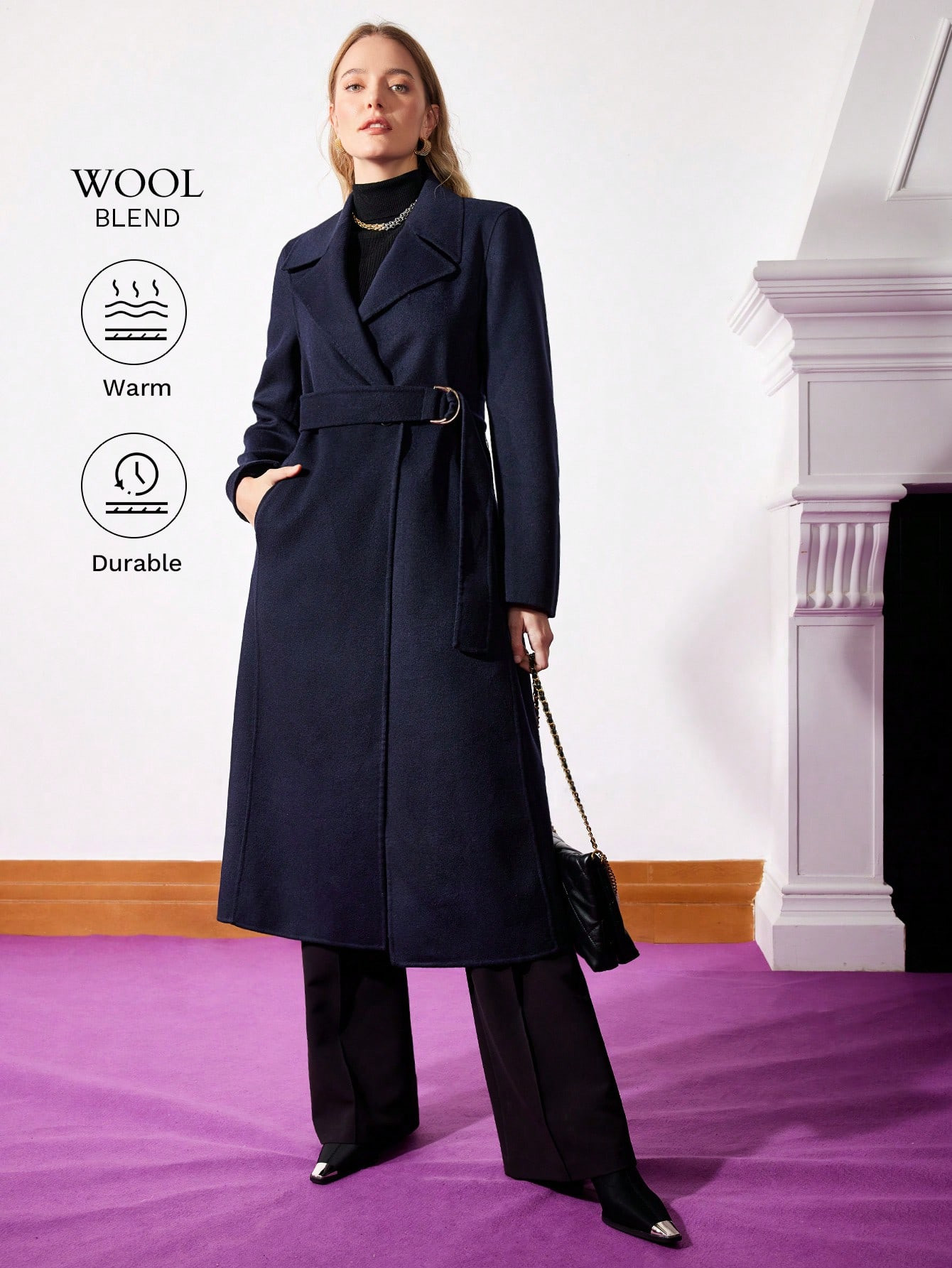 MOTF PREMIUM BELTED WOOL-BLEND COAT | SHEIN | SHEIN