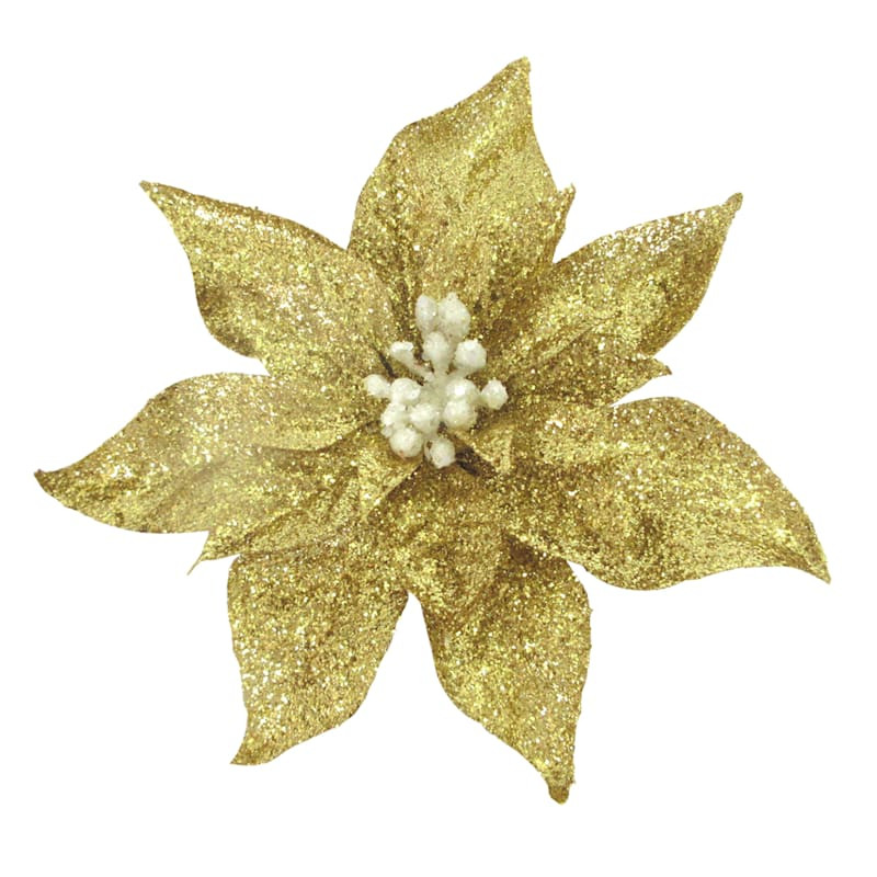 Gold Glittered Poinsettia Clip, 9" | At Home