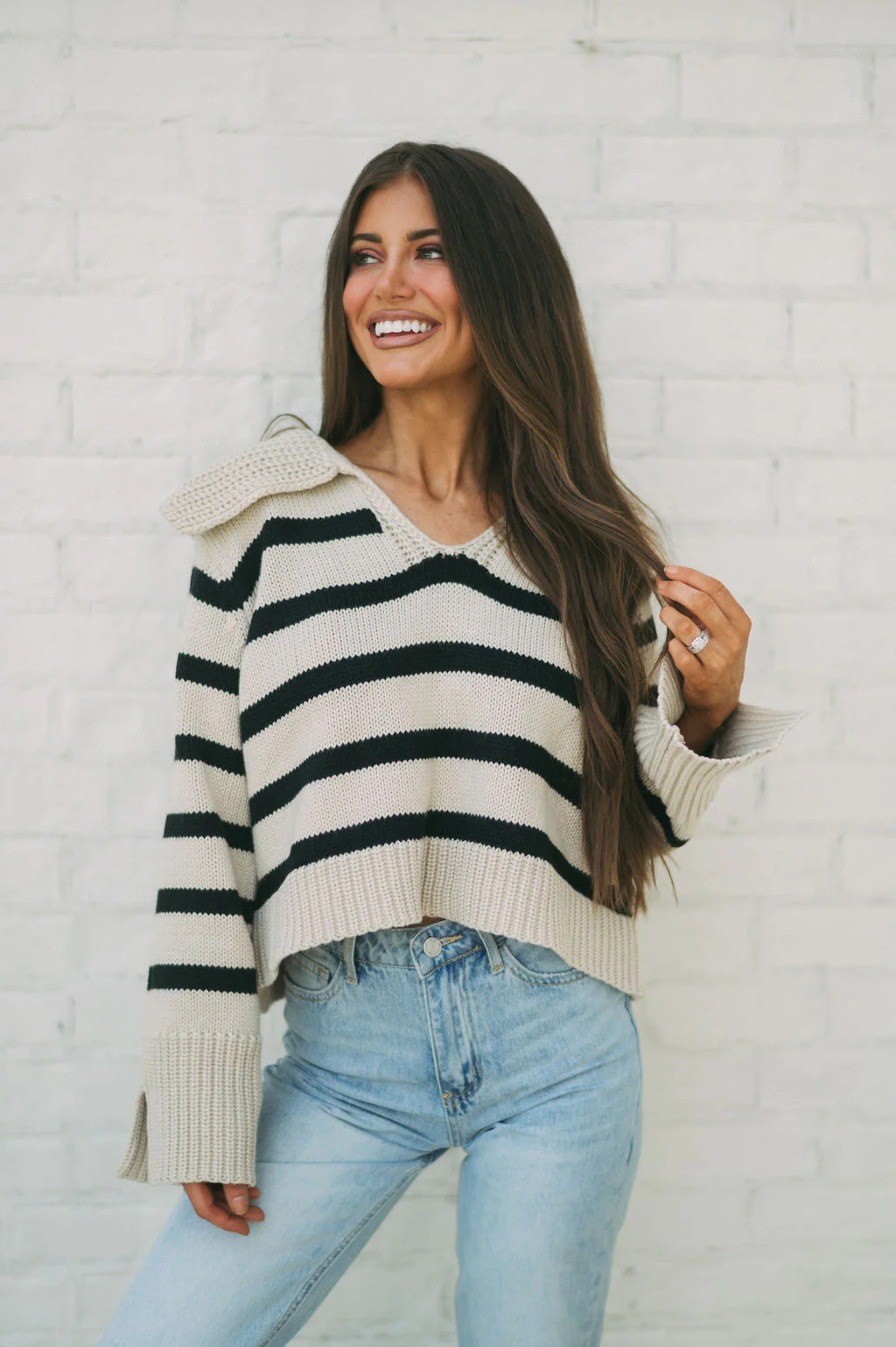 Layla Striped Sweater- Khaki/Black | These Three