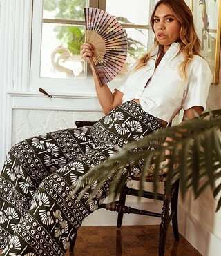 x The Nat Note Coco Palm Print Wide Leg Linen Pants | Dillard's