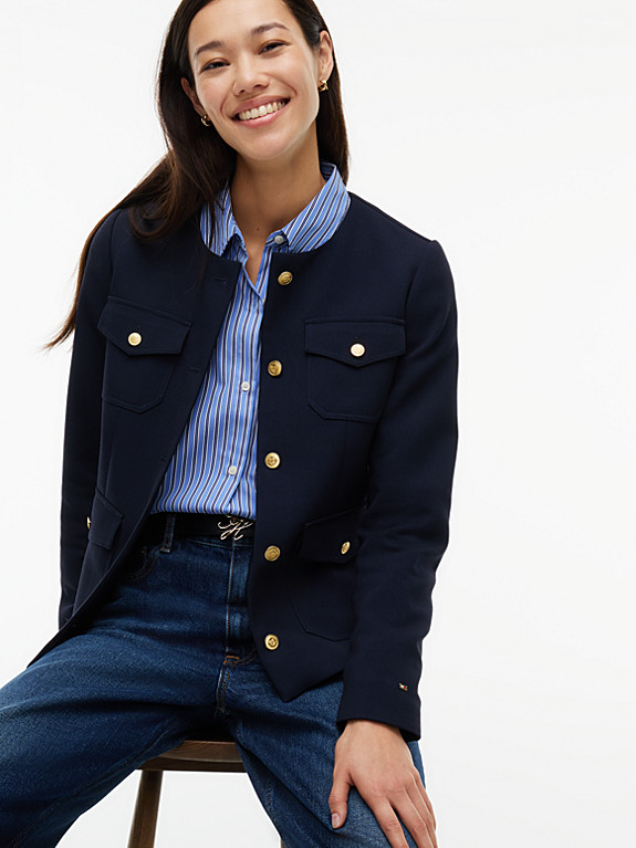 Gold-Tone Button Collarless Slim Jacket | Blue | Tommy Hilfiger | Tommy Hilfiger UK