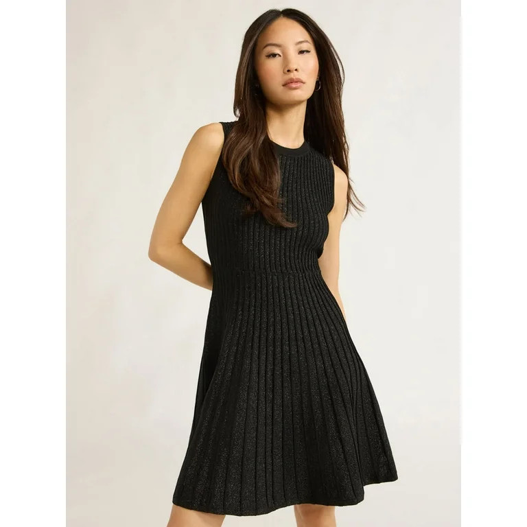 Scoop Women’s & Women's Plus Metallic Knit Mini Flare Dress, Sizes XS-4X | Walmart (US)