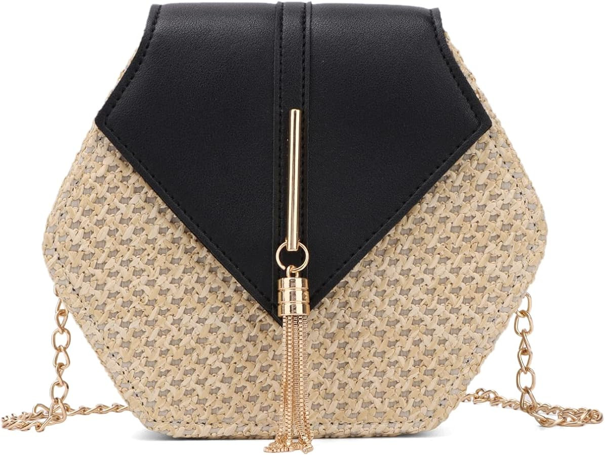 Straw Crossbody Bag for Women Cute Summer Beach Bag Purse Woven Straw Shoulder Handbags | Amazon (US)