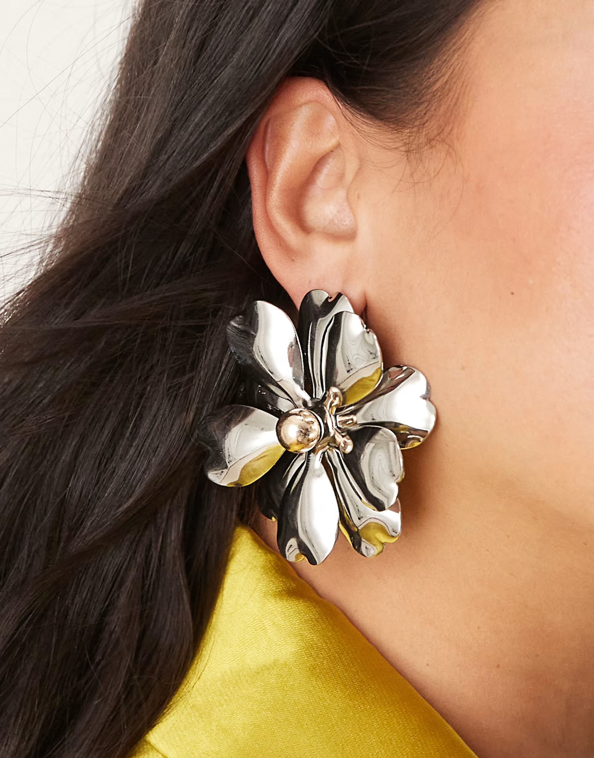 ASOS DESIGN stud earrings in oversized flowers in mix-metals | ASOS (Global)