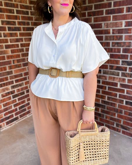 Curvy + pear shaped spring work outfit idea! Love this neutral outfit that’s perfect for workwear or something a bit more dressy. Amazon wide leg pants are in a 2X (I could use a 1X), H&M top is XL. 

Plus size outfit, plus size workwear, size 18 outfit, neutral plus size outfit 

#LTKworkwear #LTKfindsunder50 #LTKplussize