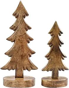 AuldHome Wooden Christmas Trees (Set of 2, Natural); Tabletop Handmade Wood Trees with Rectangula... | Amazon (US)