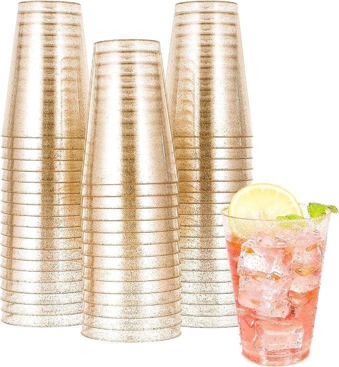 JOLLY CHEF 14 oz 50 Pack Gold Plastic Cups, Disposable Gold Glitter Plastic Cups Tumblers, Weddin... | Amazon (US)
