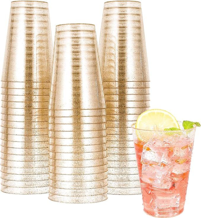 JOLLY CHEF 14 oz 50 Pack Gold Plastic Cups, Disposable Gold Glitter Plastic Cups Tumblers, Weddin... | Amazon (US)