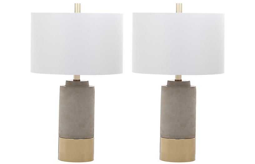 S/2 Welbon Table Lamps, Gray/Gold | One Kings Lane