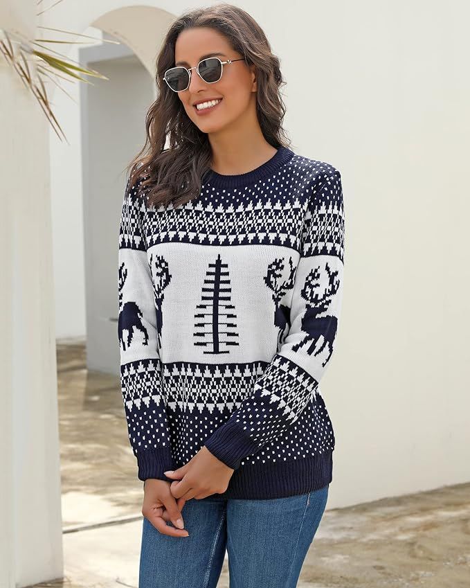 LookbookStore Women Ugly Christmas Tree Reindeer Holiday Knit Sweater Pullover | Amazon (US)