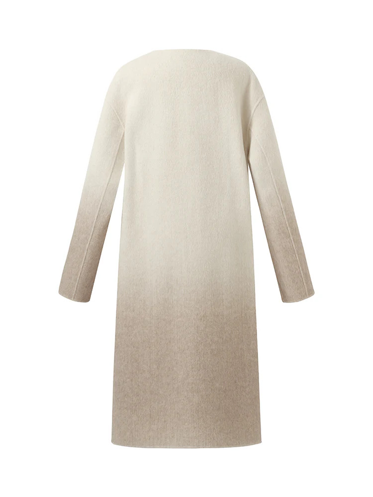 Wool Blend Gradient Reversible Women Overcoat With Scarf | GOELIA