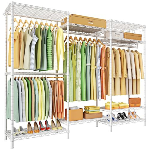 Ulif E13 Heavy Duty Clothes Rack（With 4 Hanger Rods & 8 Shelves） Freestanding Clothing Racks for Hanging Clothes，Adjustable Closet Organizer，Metal Garment Rack 63" W x16 D x77 H，Max Load 900LBS，White | Amazon (US)