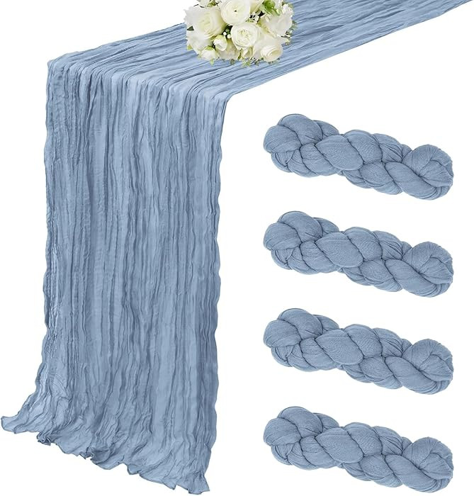 4 Pack Dusty Blue Cheesecloth Table Runner 35 x 120 Inch Boho Gauze Rustic Cheese Cloth Table Run... | Amazon (US)