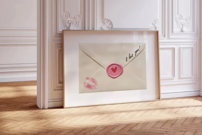 I love you letter print, Vintage Pink Letter Envelope Poster, Retro Wall Art, Love Note Coquette ... | Etsy (US)