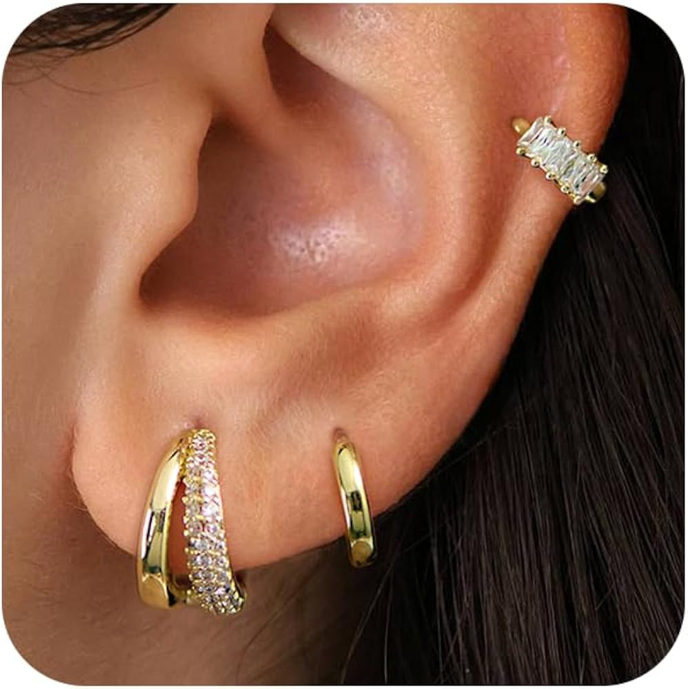 4Pairs Statement Gold Hoop Earrings for Women Trendy,Surgical Steel Gold Plated Hoop Hypoallergen... | Amazon (US)