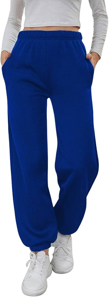 SweatyRocks Women's Elastic High Waist Sweatpants Workout Pocket Jogger Pants | Amazon (US)