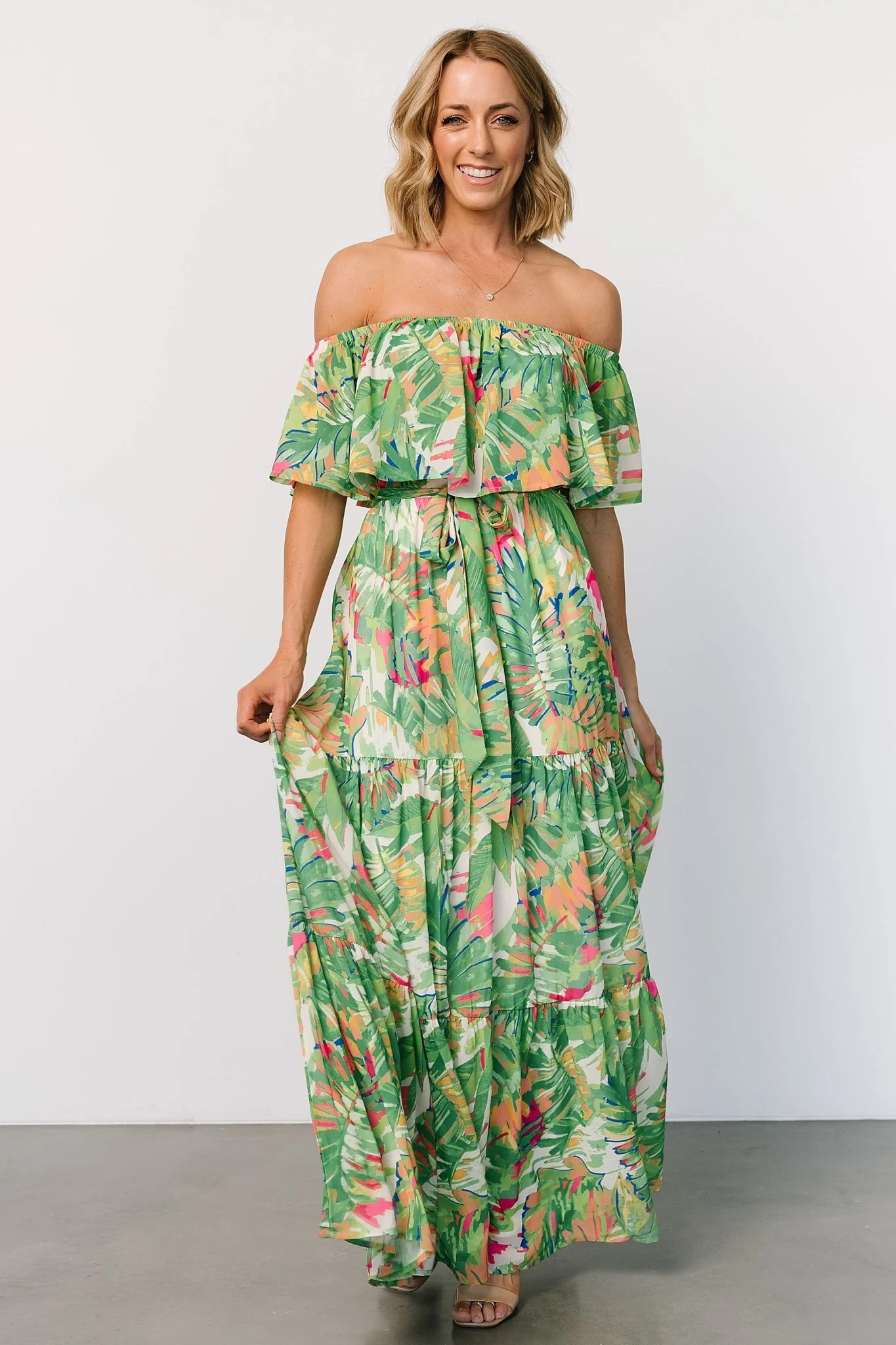 Sonoma Off Shoulder Maxi Dress | Green Multi | Baltic Born