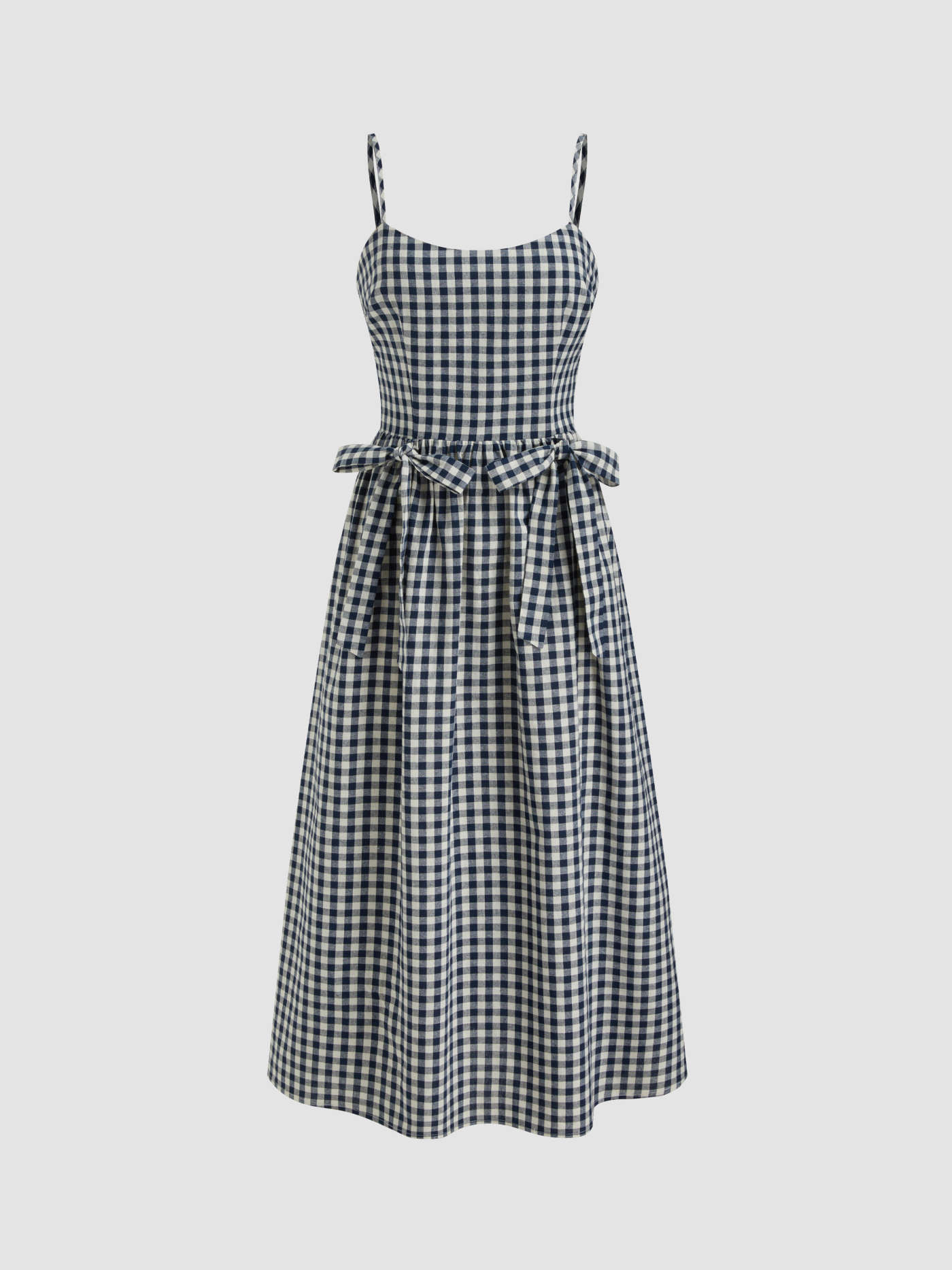 Cotton-blend U-neckline Gingham Ruffle Bowknot Maxi Dress | Cider