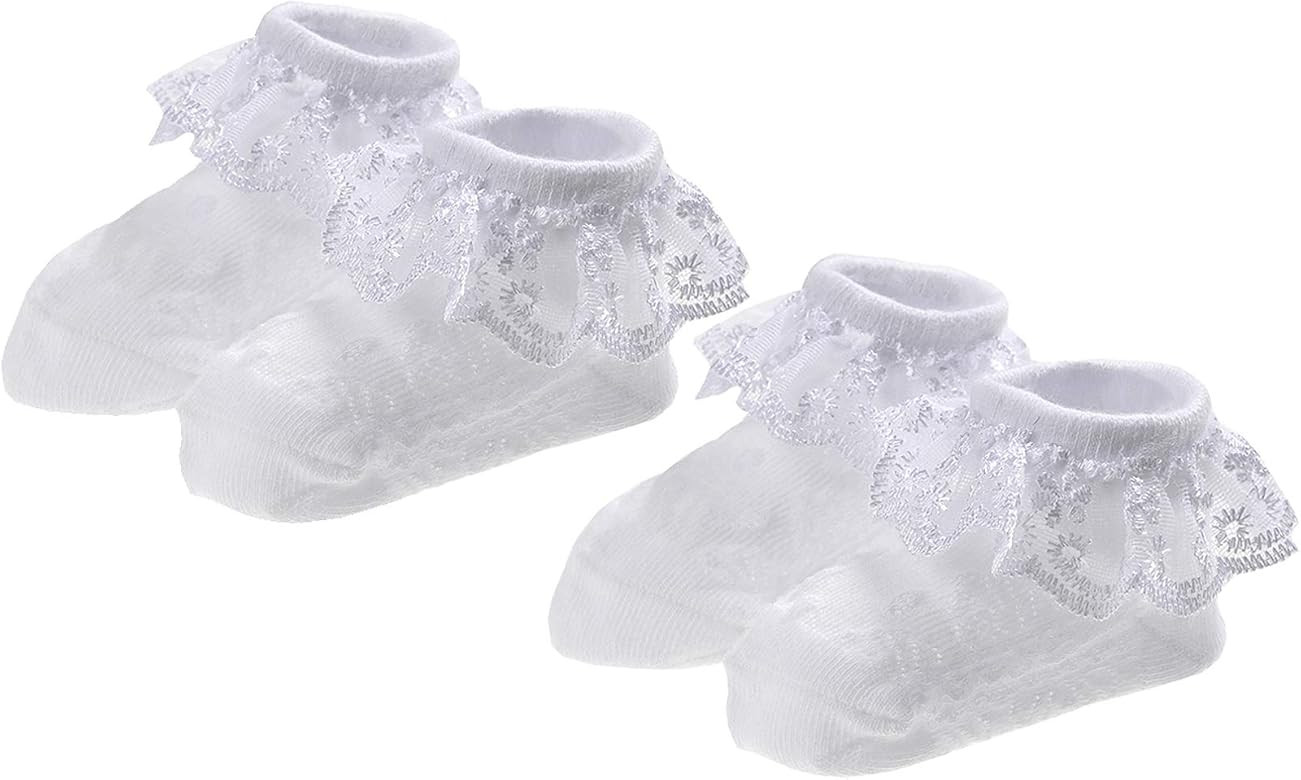 EPEIUS Baby-Girls Eyelet Frilly Lace Socks,Newborn/Infant/Toddler/Little Girls (Pack of 2/3/4/6) | Amazon (US)