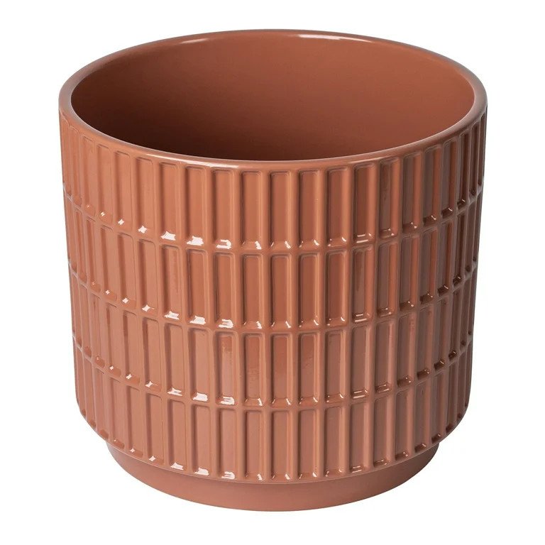 Mainstays 6”D x 5.5”H Round Ceramic Grid Planter, Red | Walmart (US)