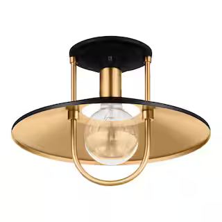 Home Decorators Collection Weston Cove 13 in. 1-Light Matte Black and Gold Round Caged Semi-Flush... | The Home Depot