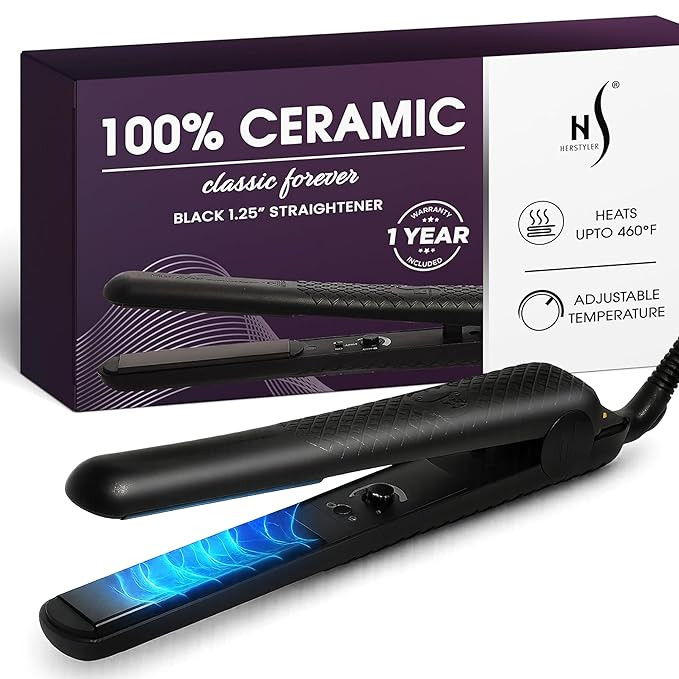 HerStyler Forever Straightening Flat Iron - Travel Friendly Dual Voltage Flat Iron 1.25 inch - Ce... | Amazon (US)