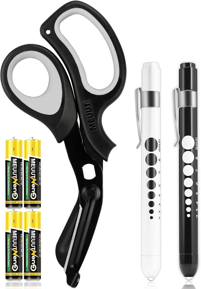 MEUUT 3 Pack Penlight & Medical Scissors- One 8 Inches Patented Trauma Shears Two LED Pen light w... | Amazon (US)