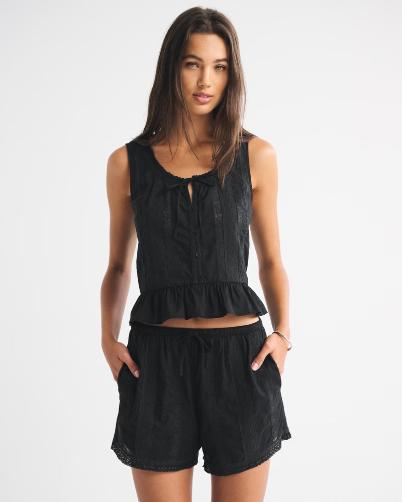 Women's Cotton Lace-Trim Pull-On Short | Women's Bottoms | Abercrombie.com | Abercrombie & Fitch (US)