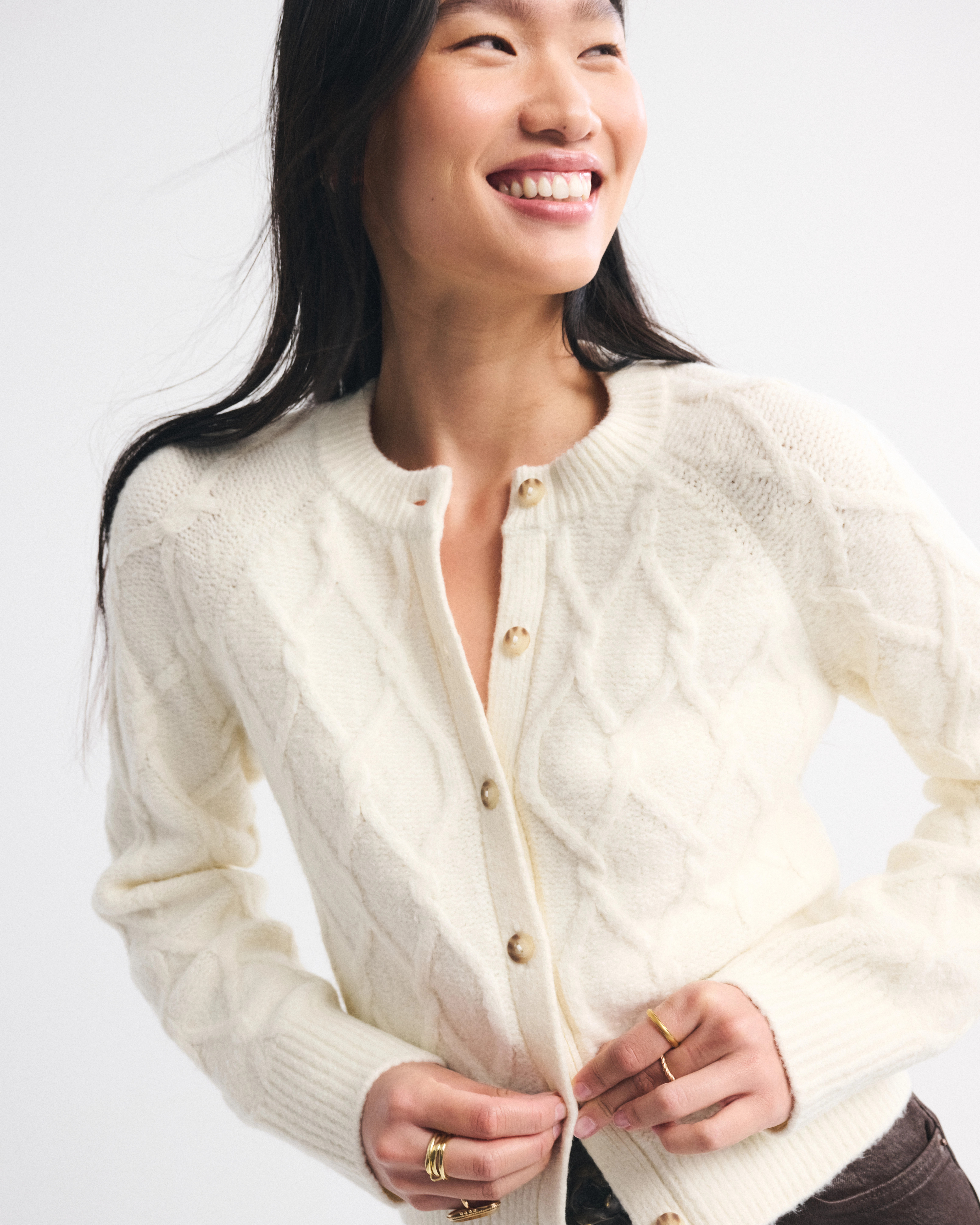 Cable-Knit Crew Cardigan | Abercrombie & Fitch (US)