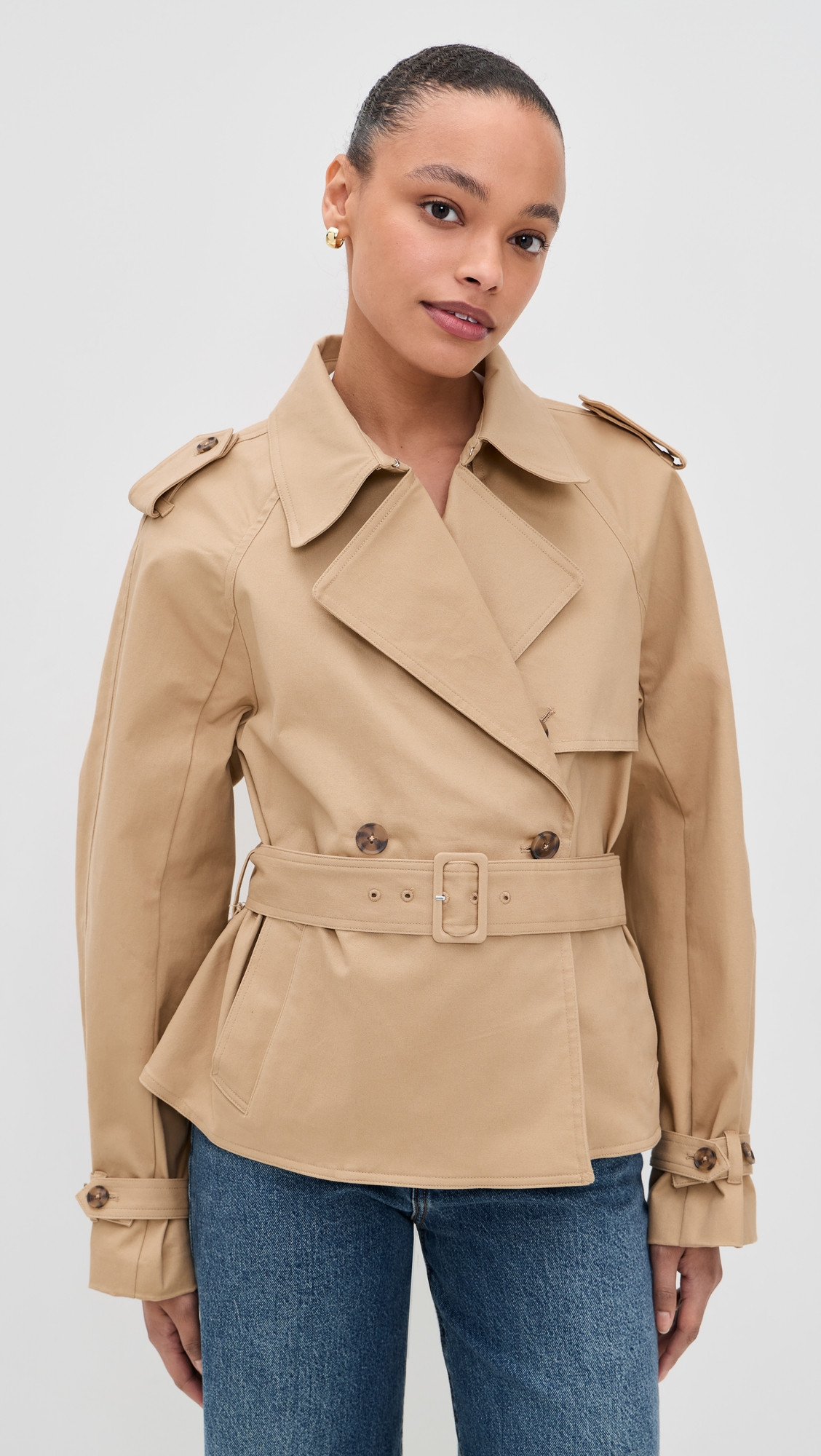 Good American Cropped Trench Jacket Sandy Fawn L | Shopbop