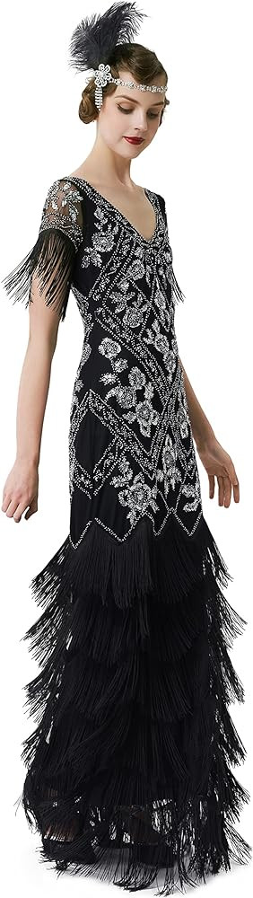 BABEYOND Flapper Dress 1920s Evening Gown Sequin Maxi Dress for Wedding | Amazon (US)