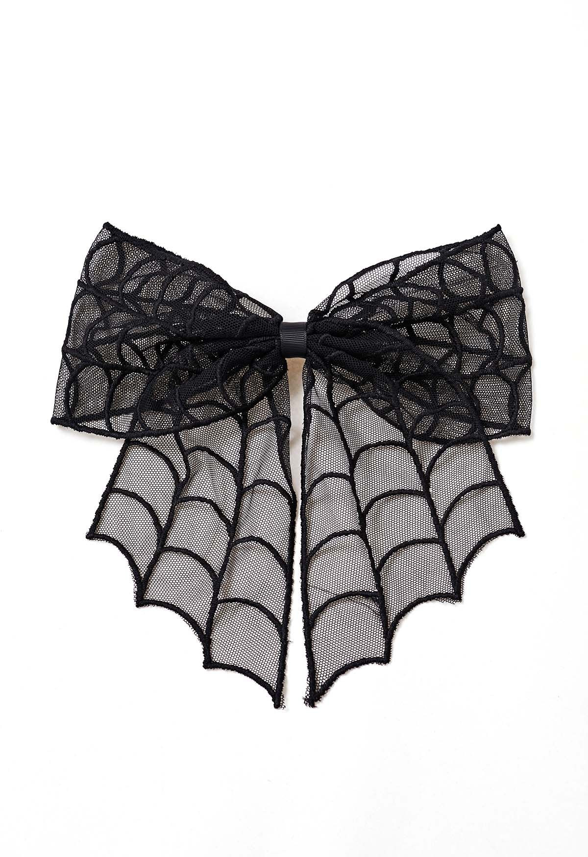 Spiderweb Embroidered Bow Hair Barrette in Black | Chicwish