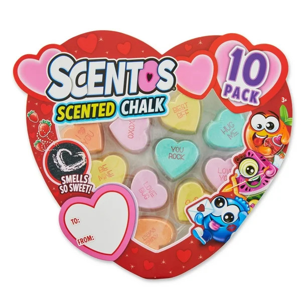 Scentos Valentine's Day 10 Pack Scented Heart Shaped Chalk - Ages 3+, Party Favors | Walmart (US)
