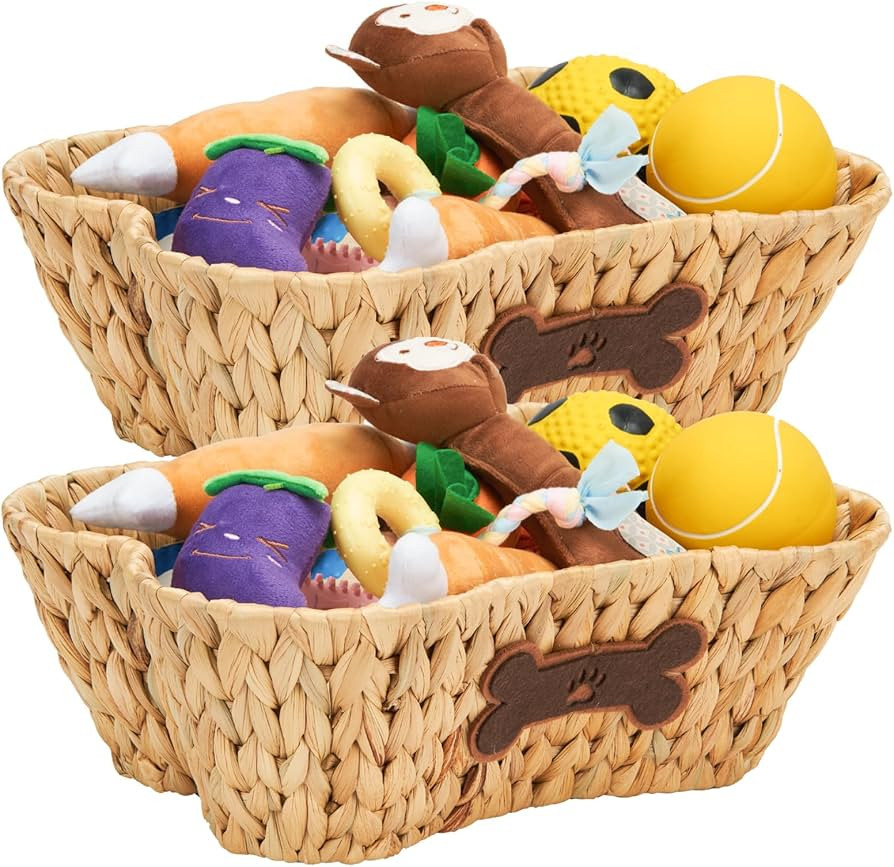 ELONG HOME Wicker Basket for Pet Toys, 2 Pack Stylish and Natural Dog and Cat Toy Basket, Dog Sto... | Amazon (US)