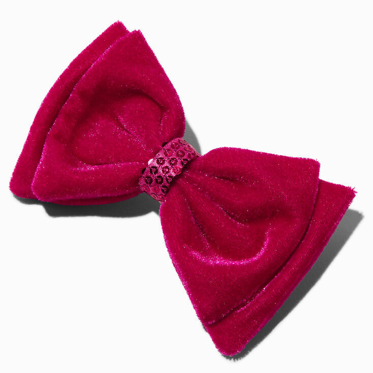 Pink Velvet Sequin Bow Hair Clip | Claire's (US)