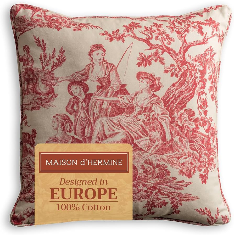Maison d' Hermine Decorative Pillow Covers 18 x 18 inch Square 100% Cotton Toile Throw Pillow Cov... | Amazon (US)