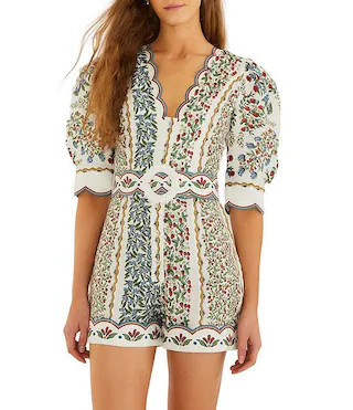 Fruit Beauty V-Neck Short Sleeve Off-White Mini Cutout Romper | Dillard's