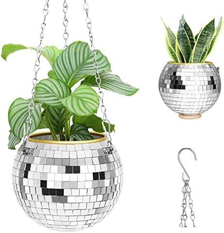 8 inch Disco Ball Planter - Mirror Ball Disco Decor Planter for Indoor and Outdoor Decor with Hoo... | Amazon (US)