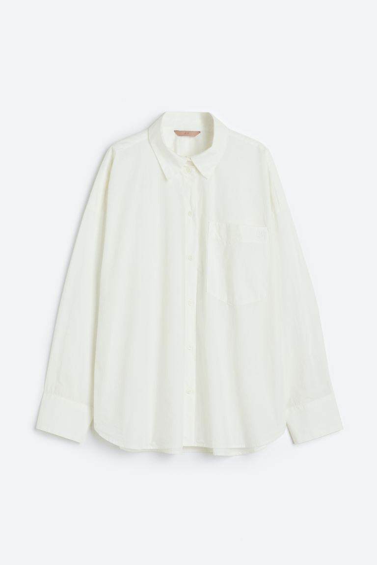 Camisa de algodón - Manga larga - Largo normal - Blanco - MUJER | H&M ES | H&M (FR, IT, ES, PT, BE)