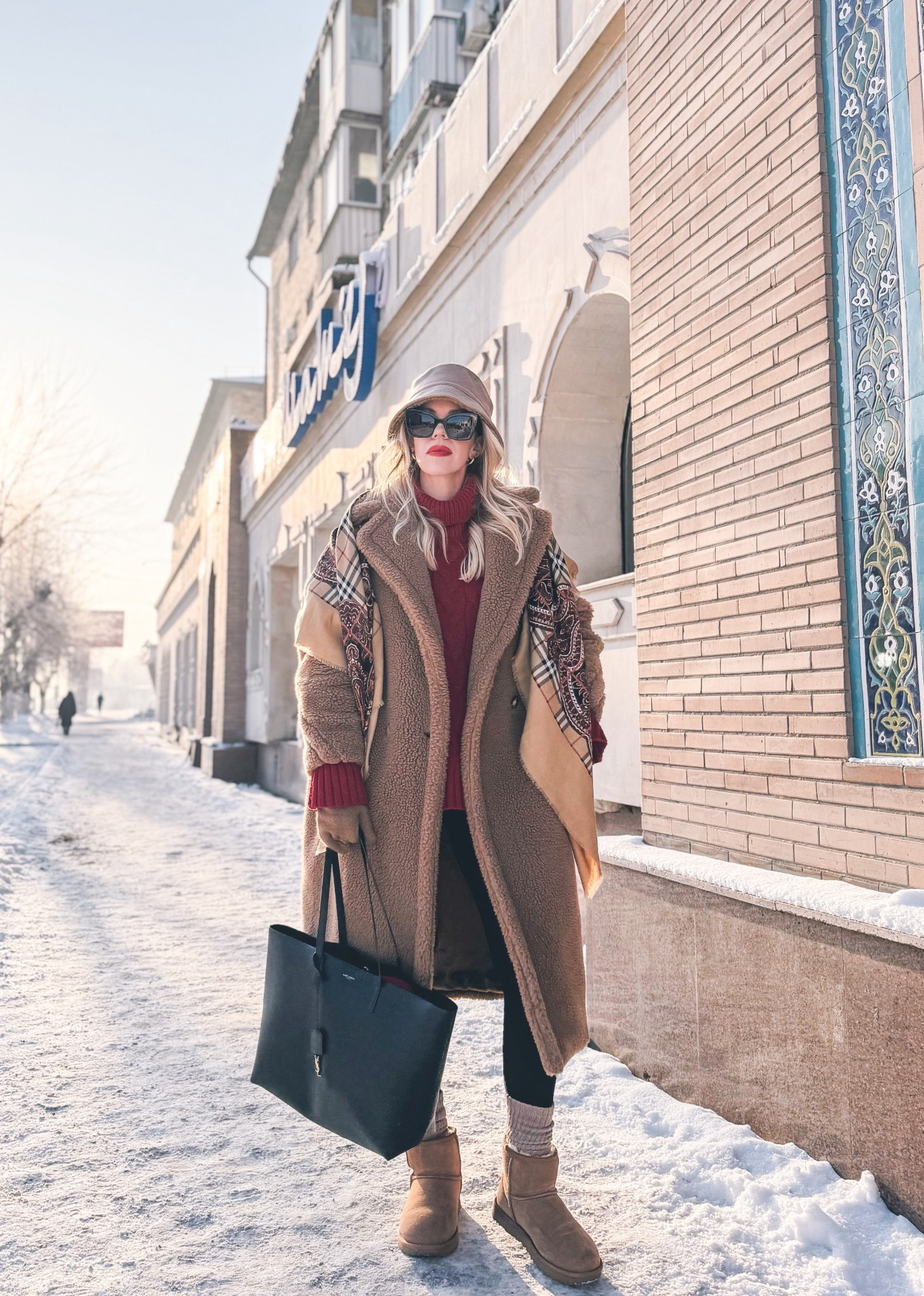 Holiday outfit, Max Mara teddy coat, teddy bucket hat, vintage Burberry scarf, red sweater, fleece lined leggings, Ugg ultra mini boots

#LTKHoliday #LTKFindsUnder50 #LTKOver40